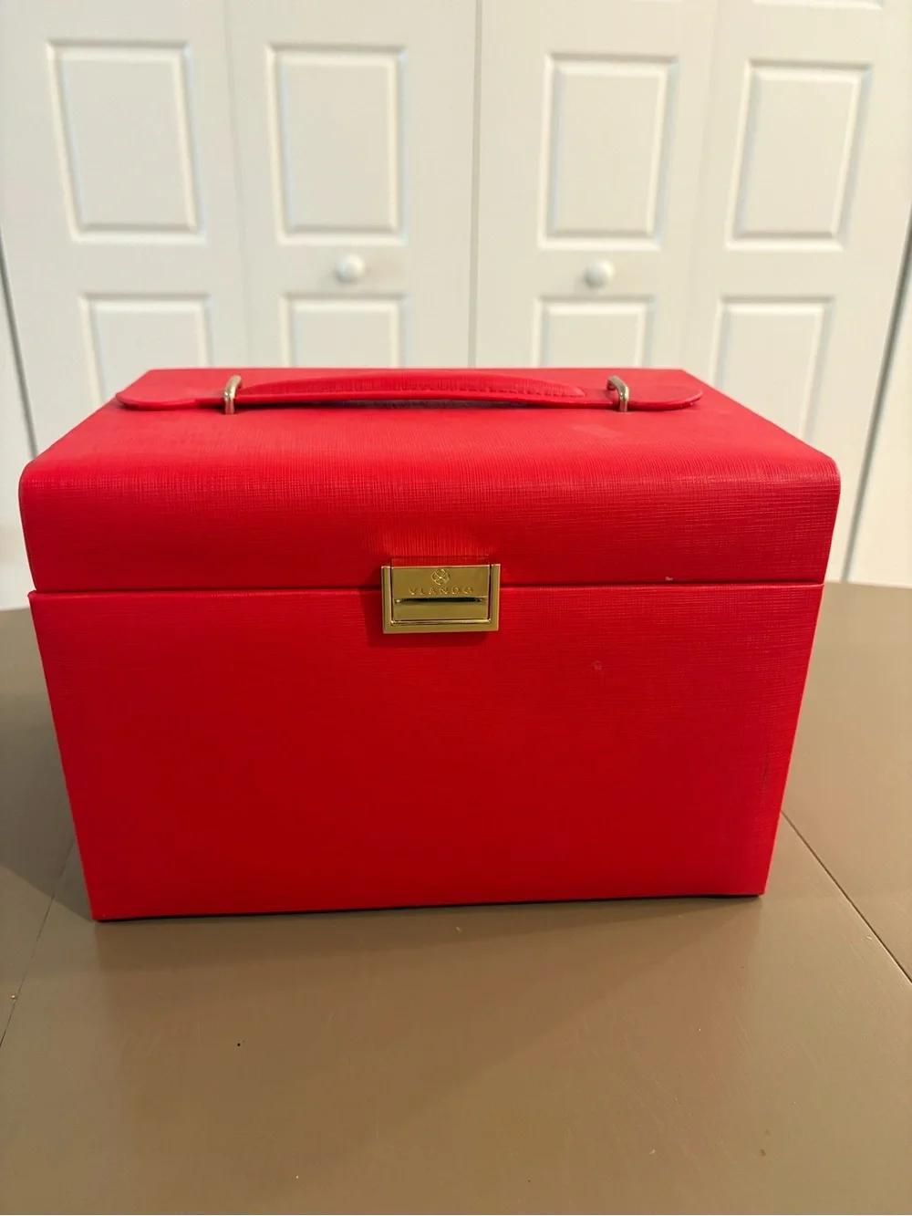 Red Jewelry Storage Case with Gold Accent Handle